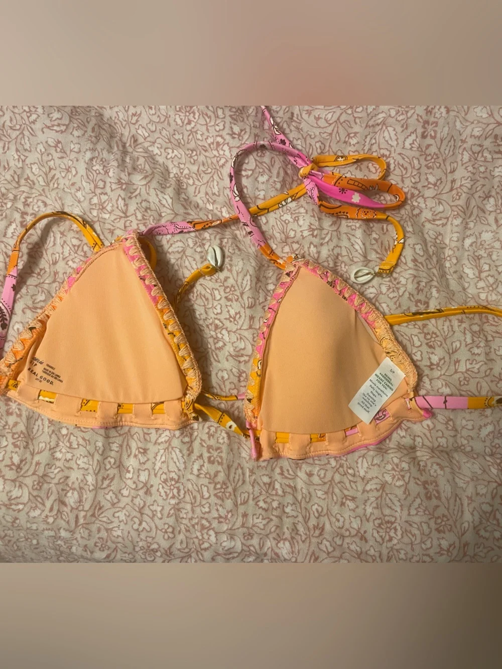 aerie Pink & Orange Paisley Triangle Swim Top